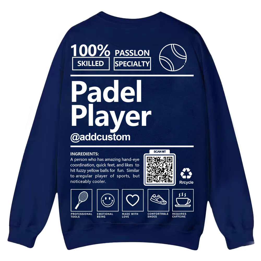 Padel player Addcustom QR Code Casual Crewneck Sweatshirt wearishow