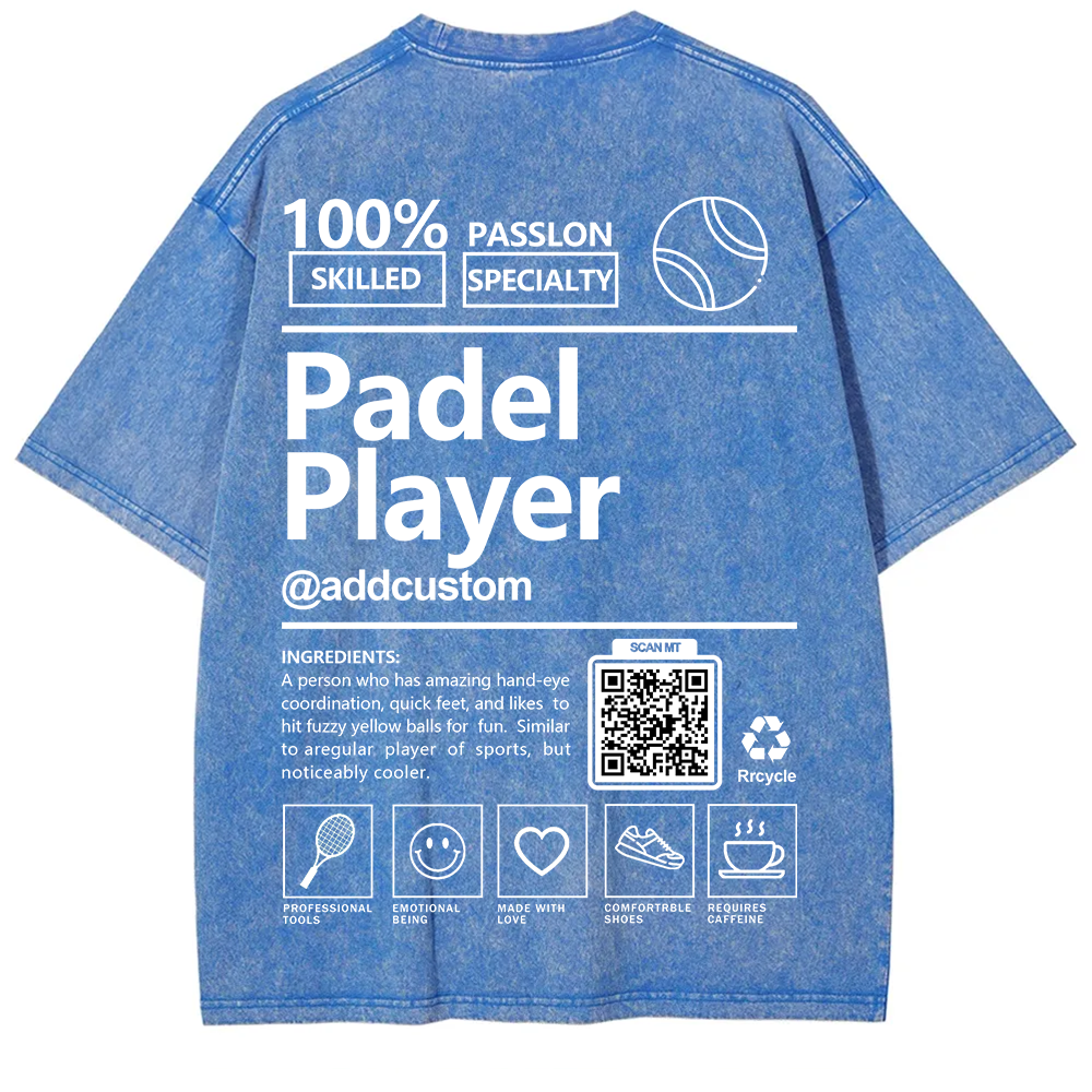 Padel player Addcustom QR Code Unisex Fit Washed T-Shirt wearishow