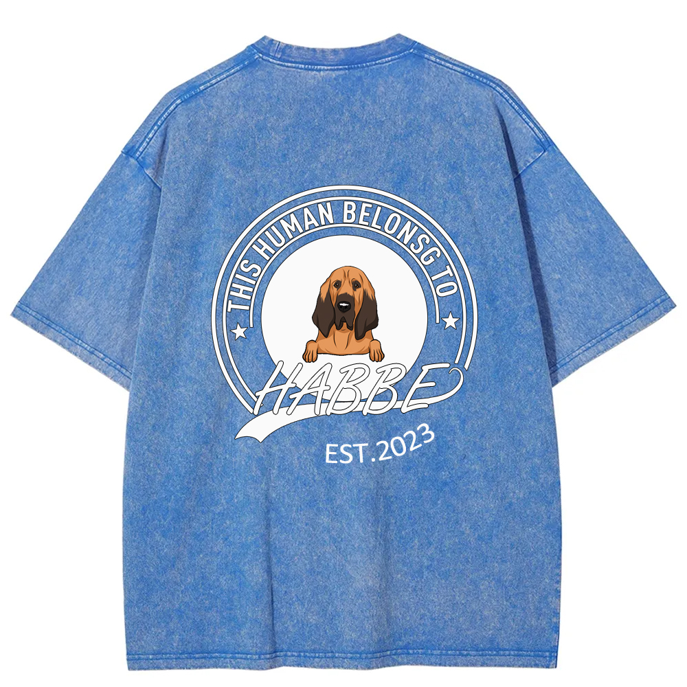Wearishow -This Human Belongs To - Personalized Custom  WashedT-shirt