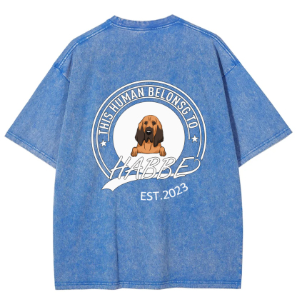 Wearishow -This Human Belongs To - Personalized Custom  WashedT-shirt