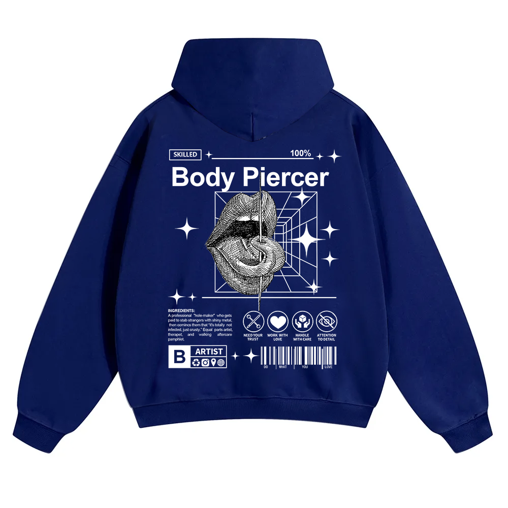 Body Piercer Casual Unisex Solid Color Hoodie wearishow