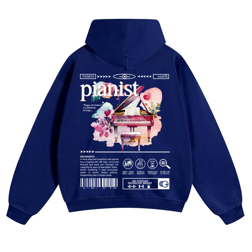 Pianist Unisex Solid Color Hoodie wearishow
