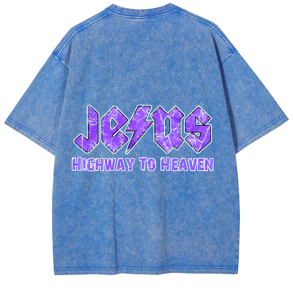 Jesus Highway To Heaven Unisex Fit Washed T-Shirt