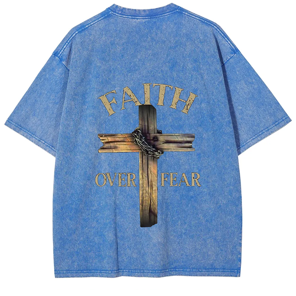 Faith Over Fear Cross Unisex Fit Washed T-Shirt