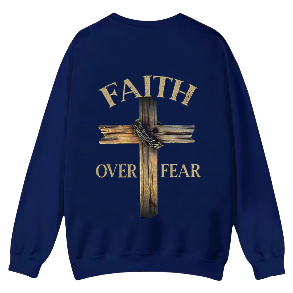 Faith Over Fear Cross Casual Crewneck Sweatshirt wearishow