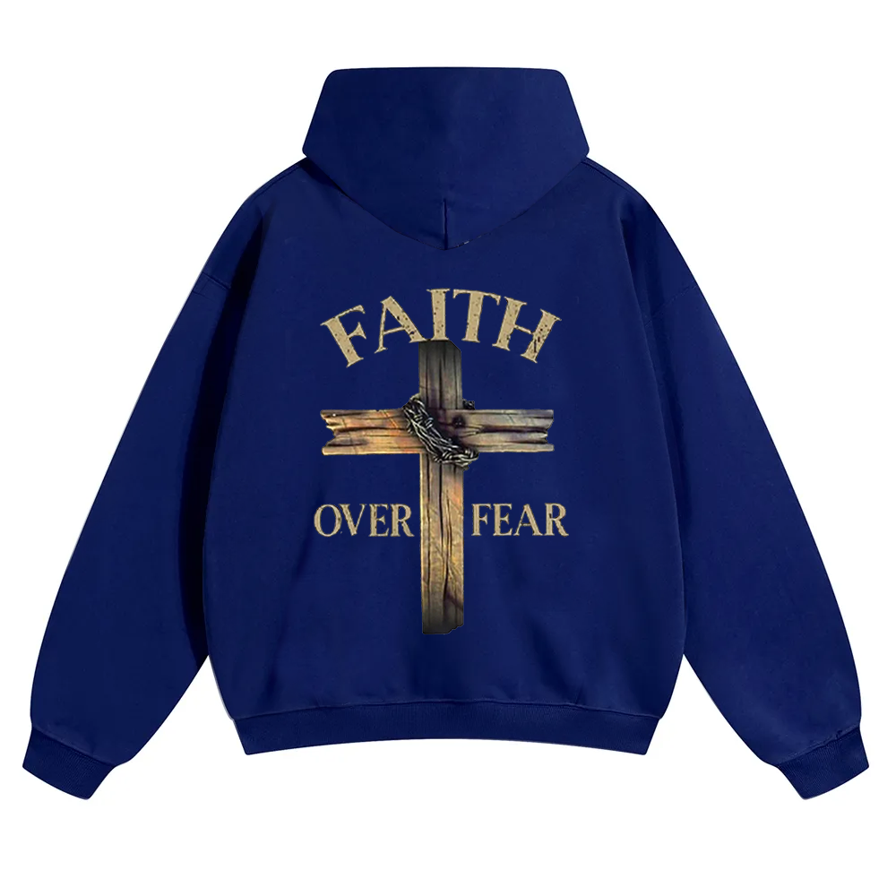 Faith Over Fear Cross Unisex Solid Color Hoodie wearishow