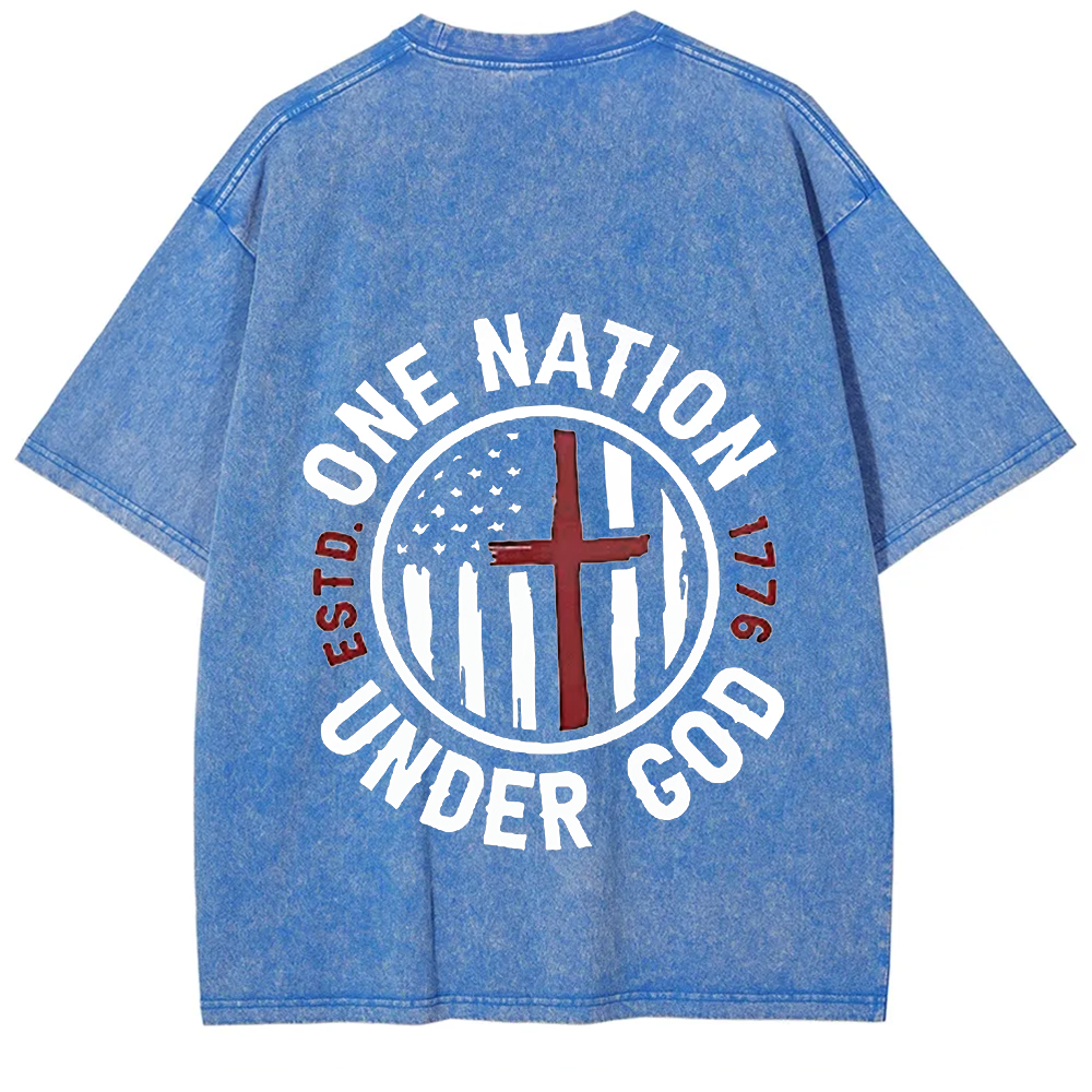 One Nation Under God ESTD 1776 Unisex Fit Washed T-Shirt