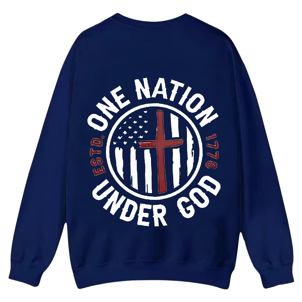 One Nation Under God ESTD 1776 Casual Crewneck Sweatshirt wearishow