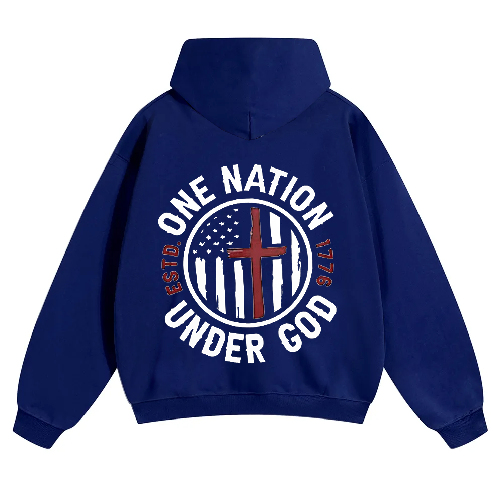One Nation Under God ESTD 1776 Unisex Solid Color Hoodie wearishow