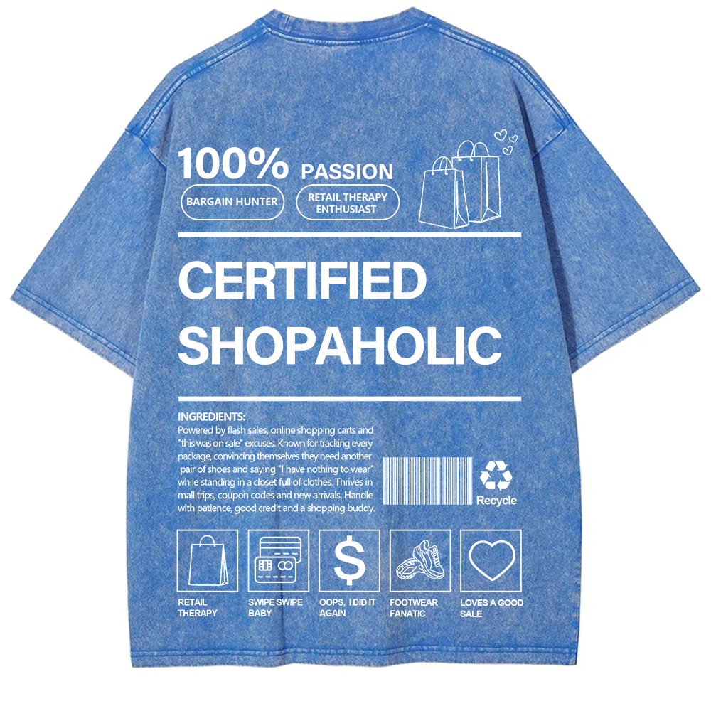 Certified Shopaholic Unisex Fit Washed T-Shirt