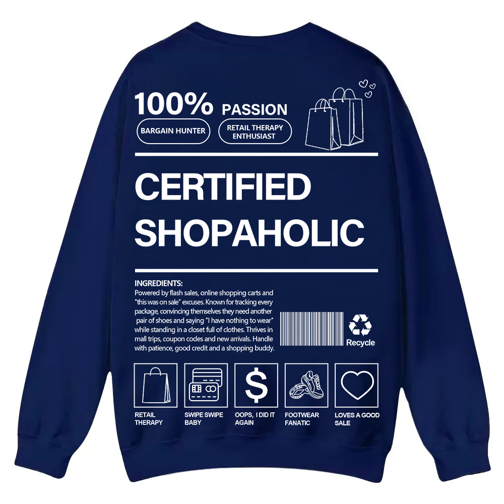 Certified Shopaholic Casual Crewneck Sweatshirt wearishow
