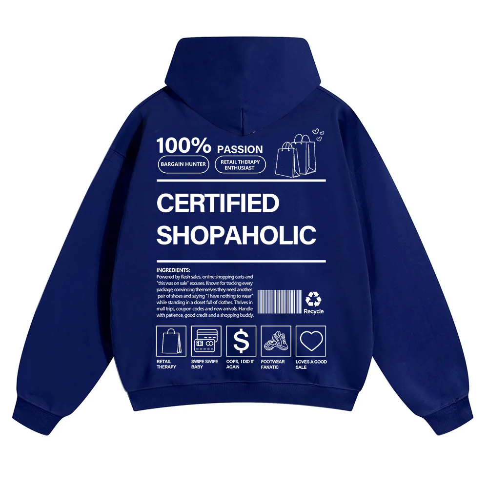 Certified Shopaholic Unisex Solid Color Hoodie wearishow
