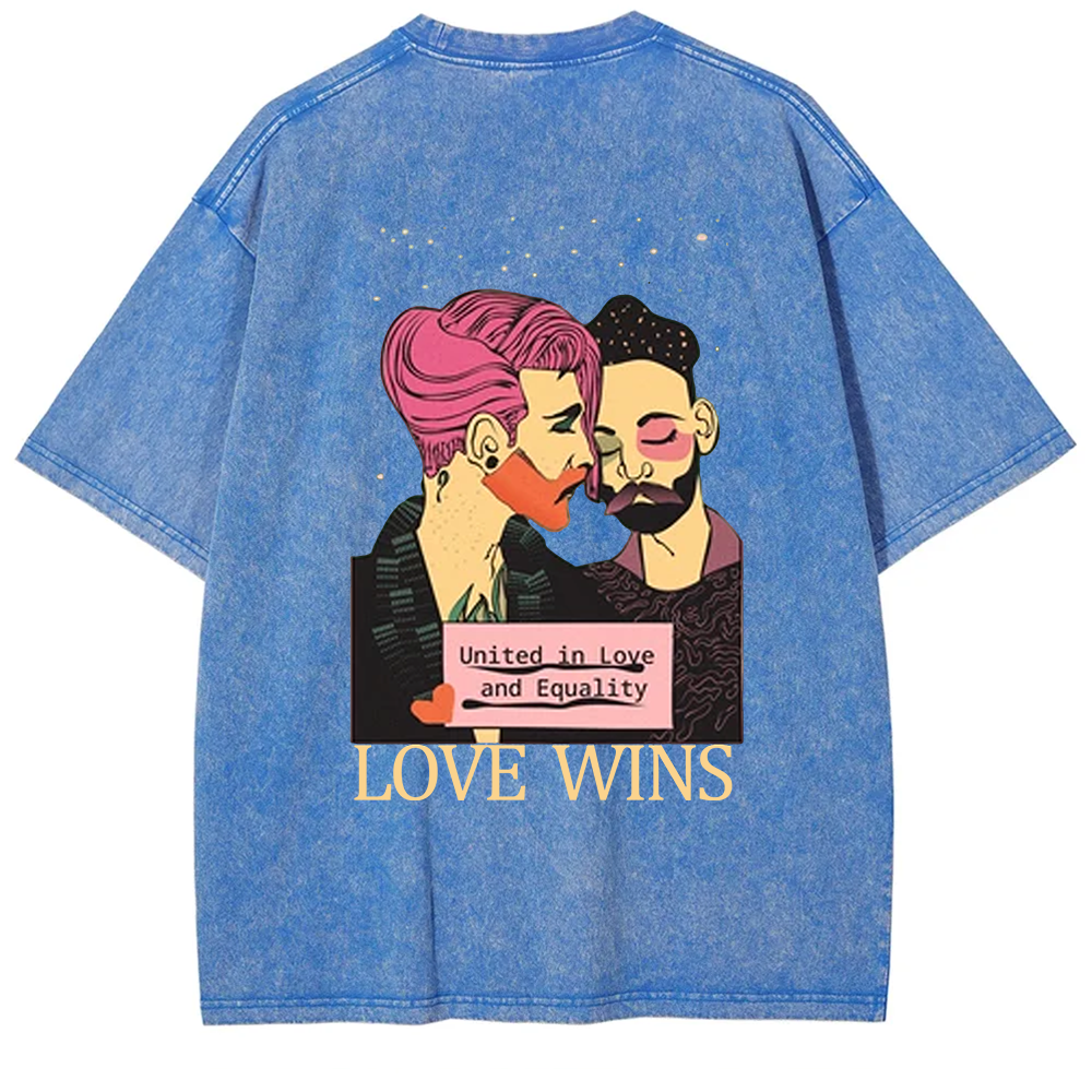 United in Love and Equality Love Wins Unisex Fit Washed T-Shirt