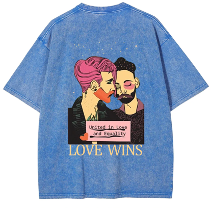 United in Love and Equality Love Wins Unisex Fit Washed T-Shirt