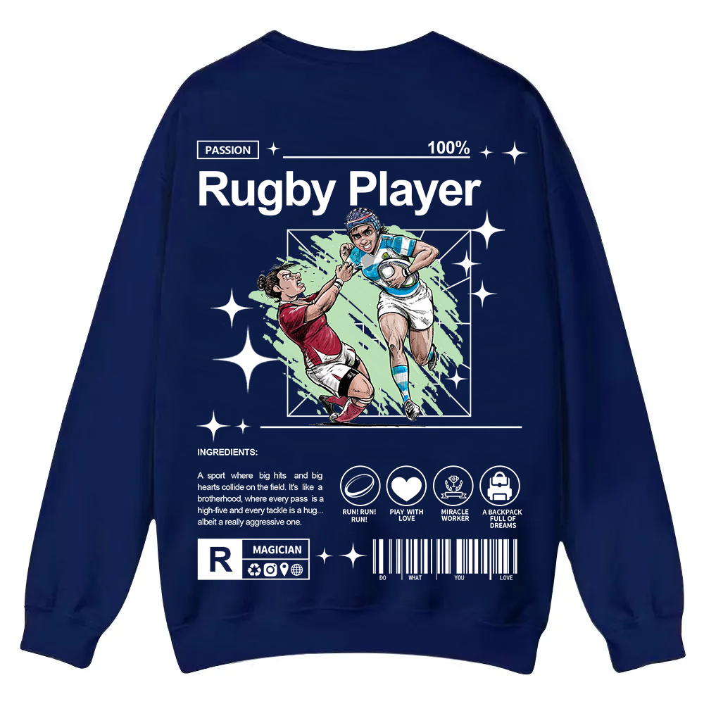 Rugby Player Casual Crewneck Sweatshirt wearishow