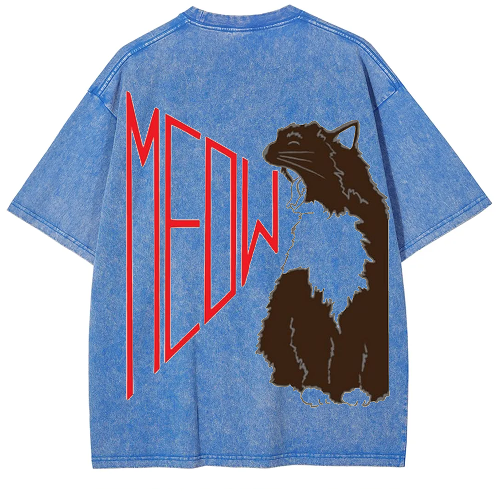 Meow Cat Print Casual  T-Shirt
