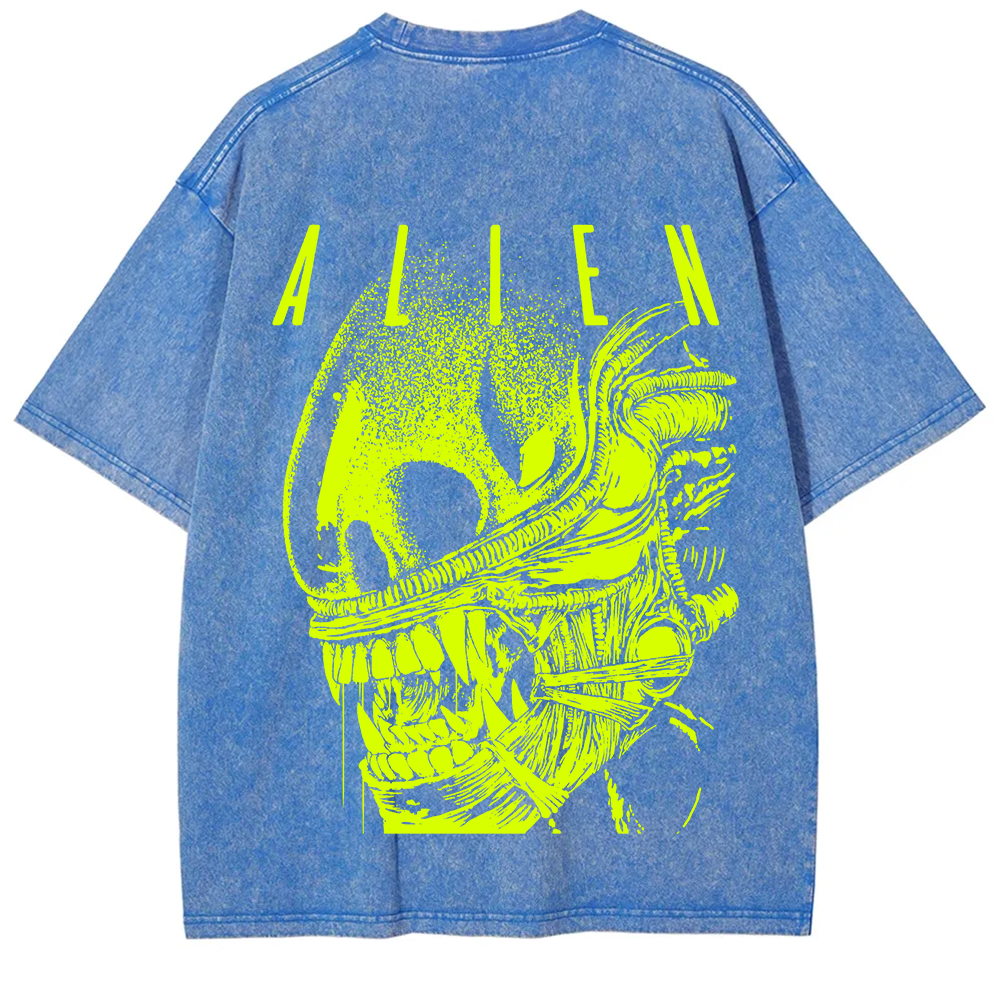 Unisex Vintage Washed Alien Movie Poster Prin T-Shirt