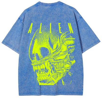 Unisex Vintage Washed Alien Movie Poster Prin T-Shirt
