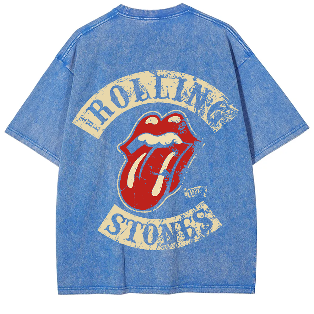 Unisex Vintage Washed Rolling Stones Rock Band T-Shirt