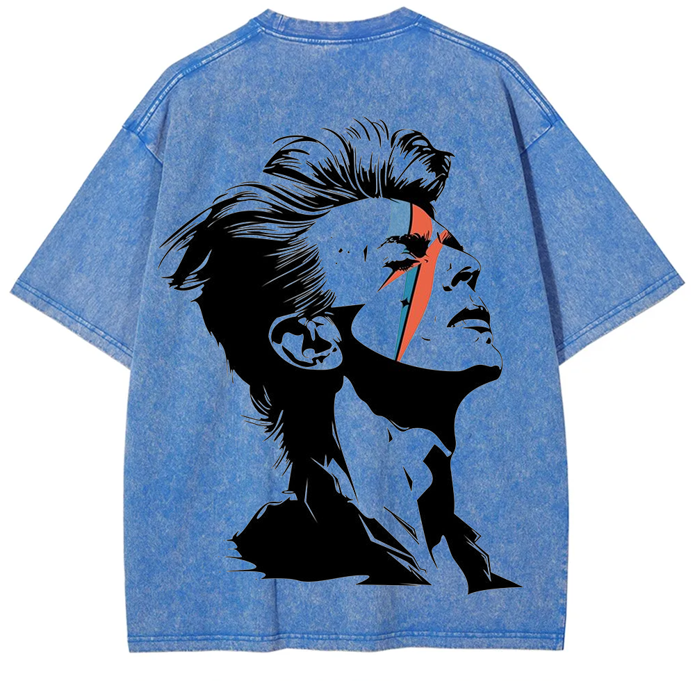 Unisex Vintage Washed David Bowie Aladdin Sane Singer T-Shirt