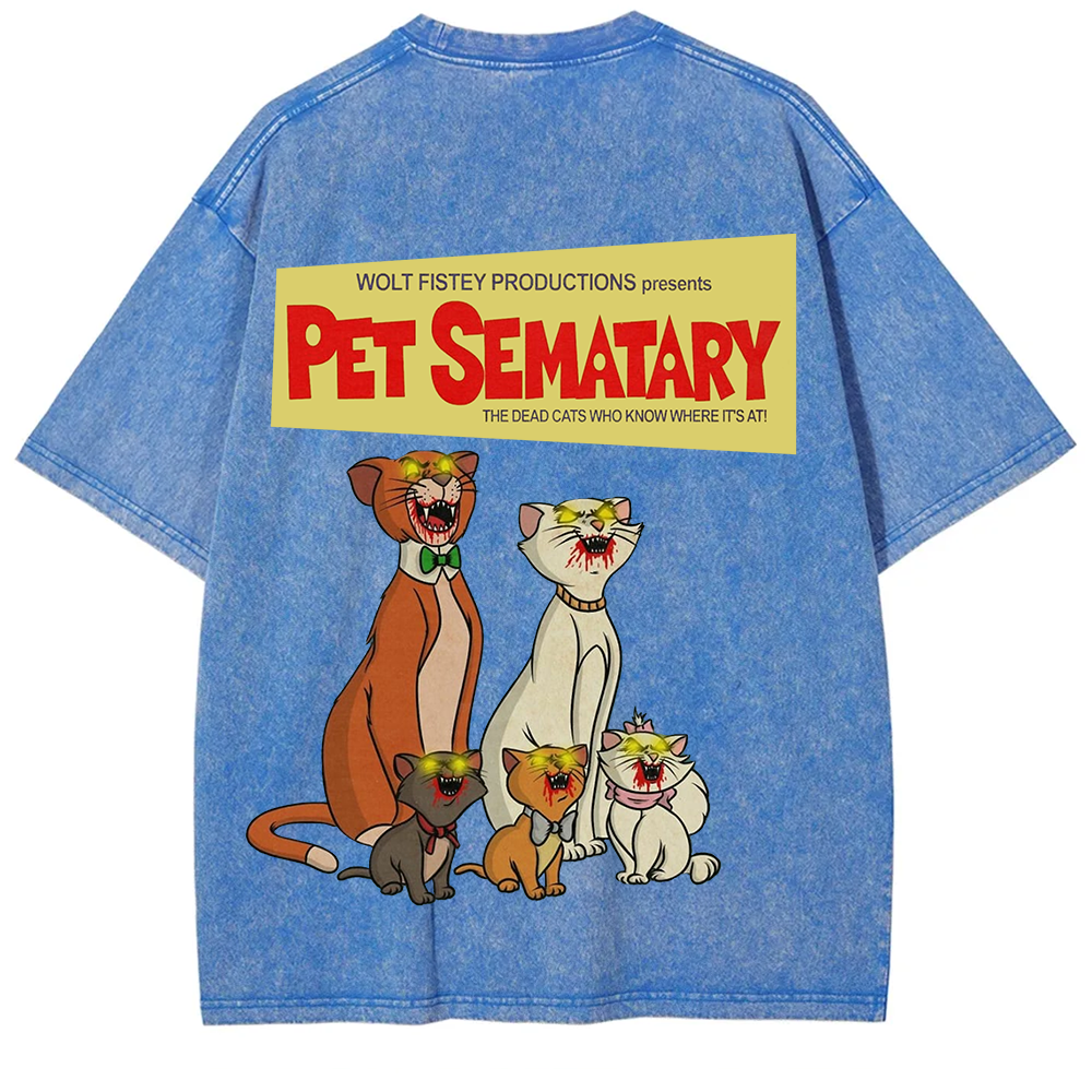 Unisex Vintage Halloween Zombie Cat Pet Sematary Art Print T-shirt