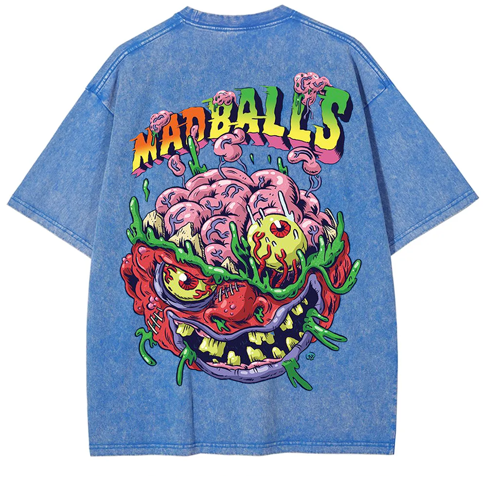 Unisex Blue Madballs Zombie Weird Print Casual  T-shirt
