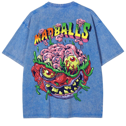 Unisex Blue Madballs Zombie Weird Print Casual  T-shirt