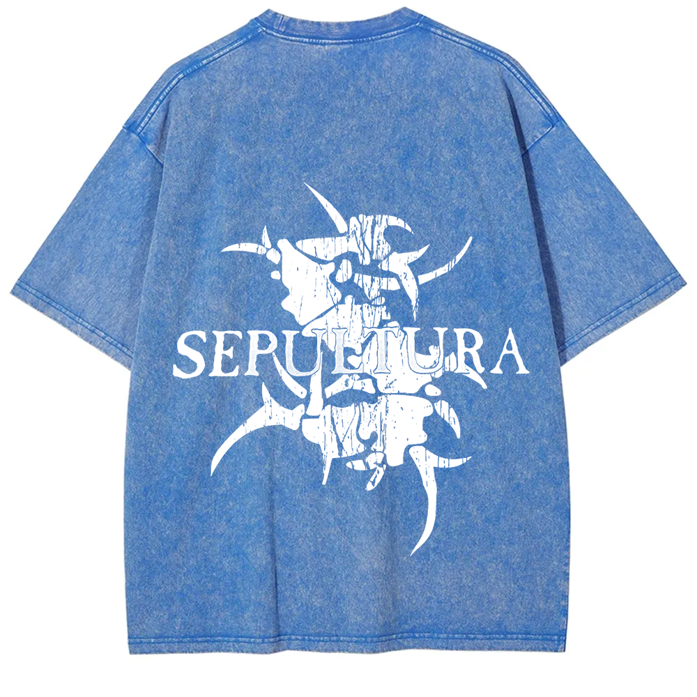 Unisex Vintage Washed Sepultura Heavy Metal Band T-shirt