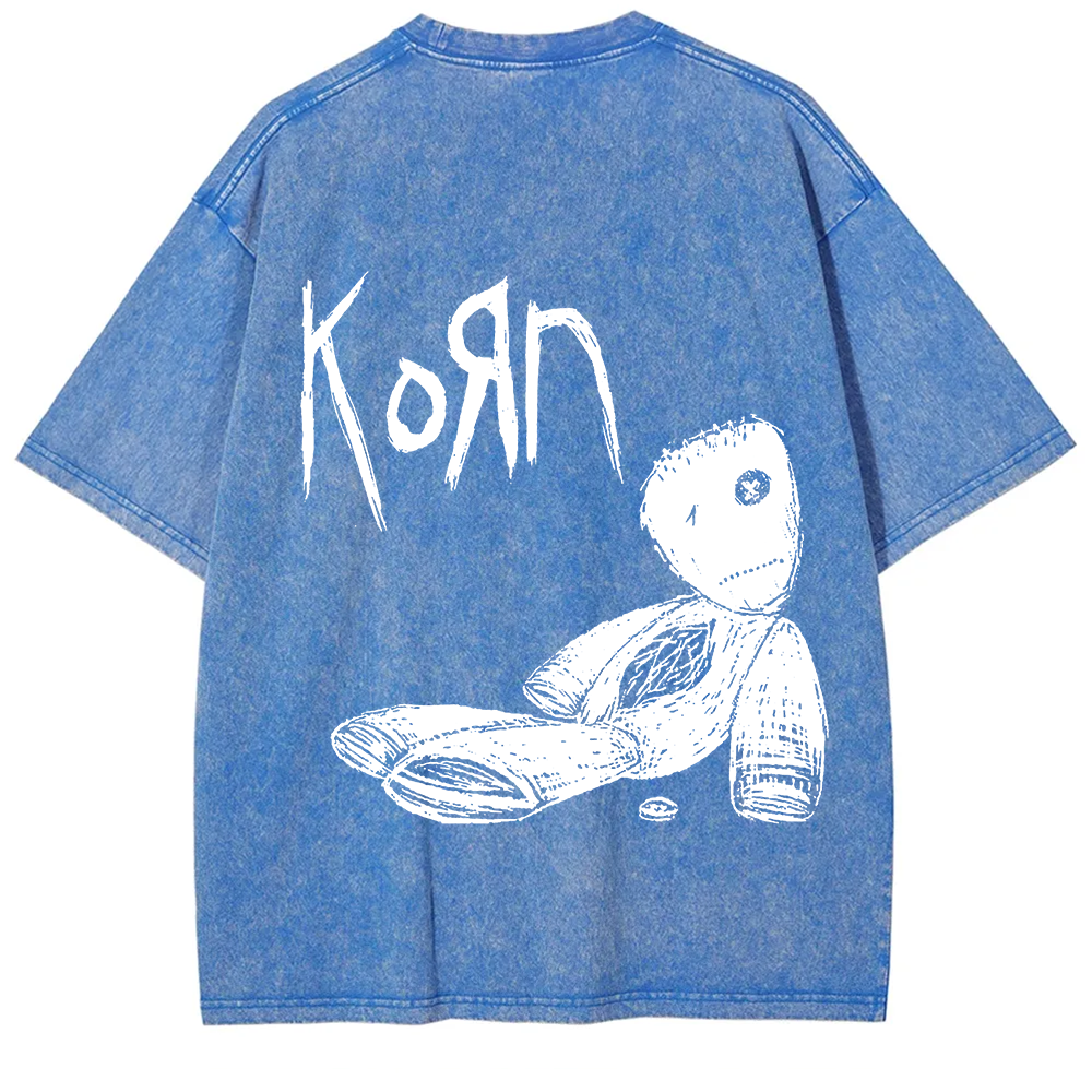 Unisex Vintage Washed Korn Metal Band  T-Shirt