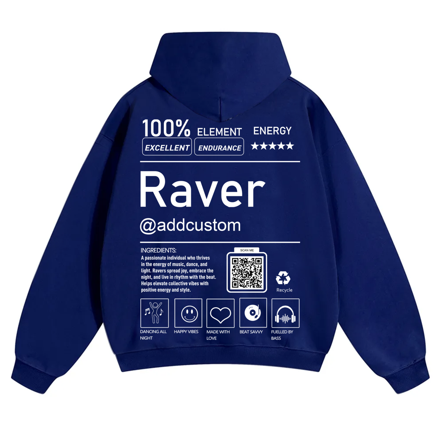Addcustom QR Code Raver Solid Color Hoodie wearishow