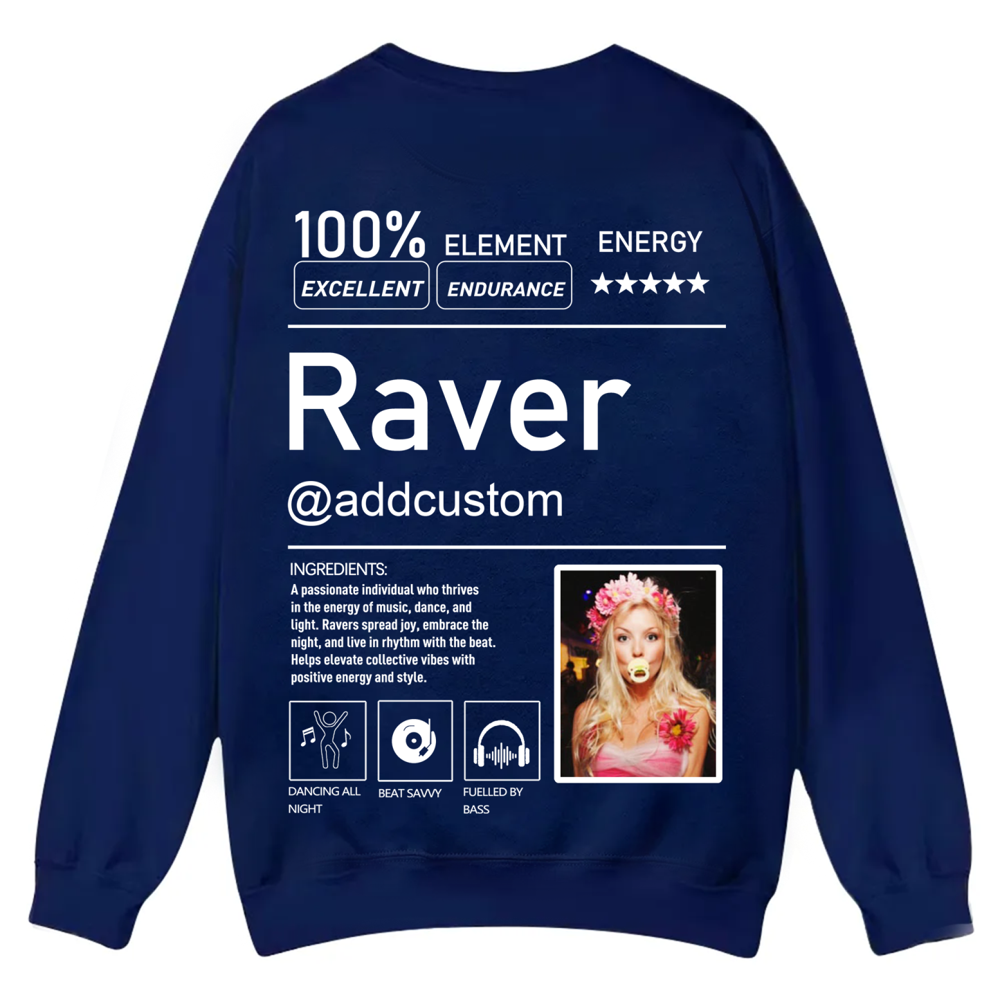 Addcustom  Photo Raver Casual Crewneck Sweatshirt wearishow