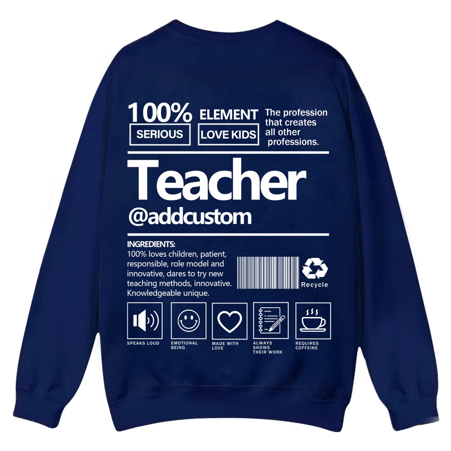 Teacher Addcustom Casual Crewneck Sweatshirt wearishow