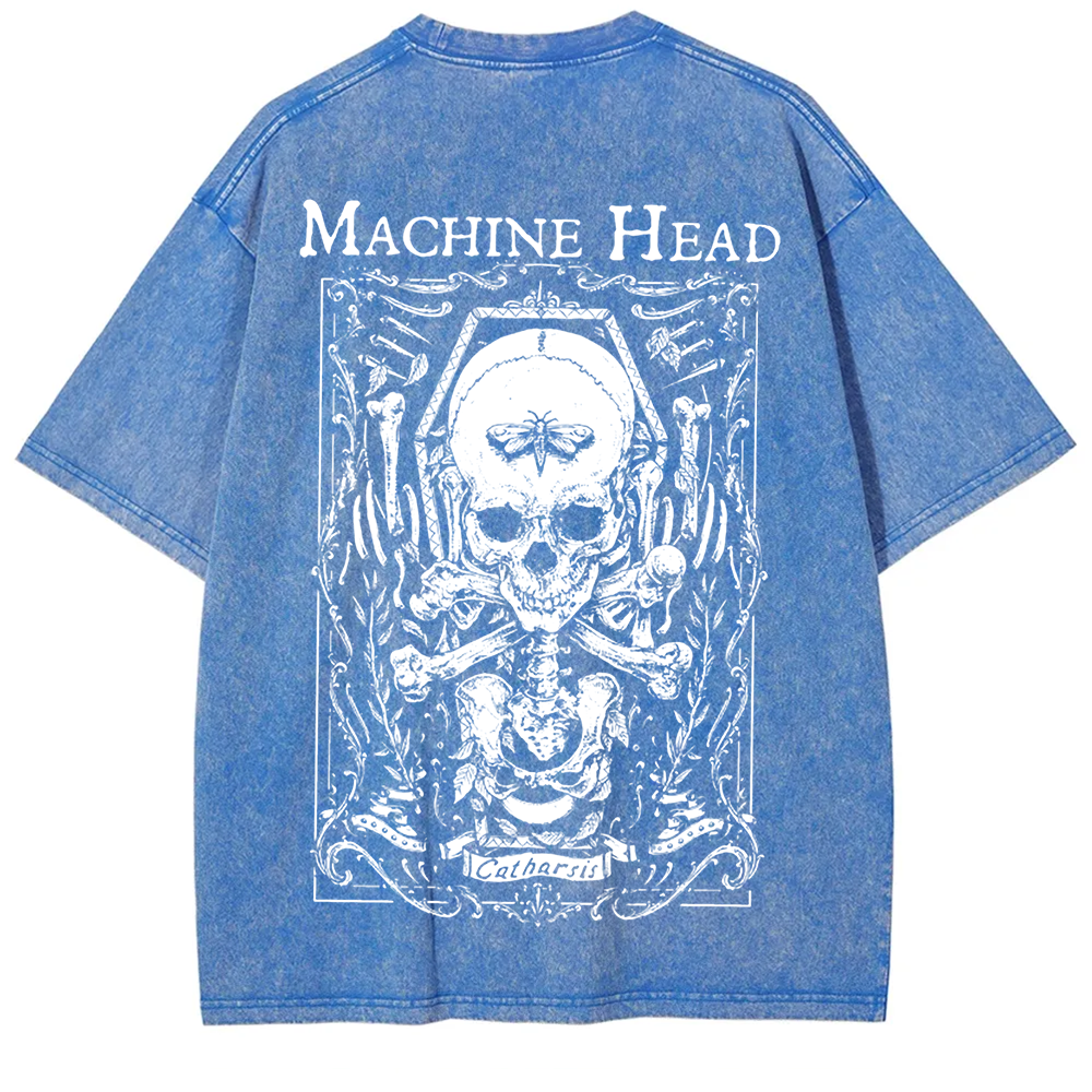 Unisex Vintage Washed Machine Head Band Heavy Meta t-Shirt