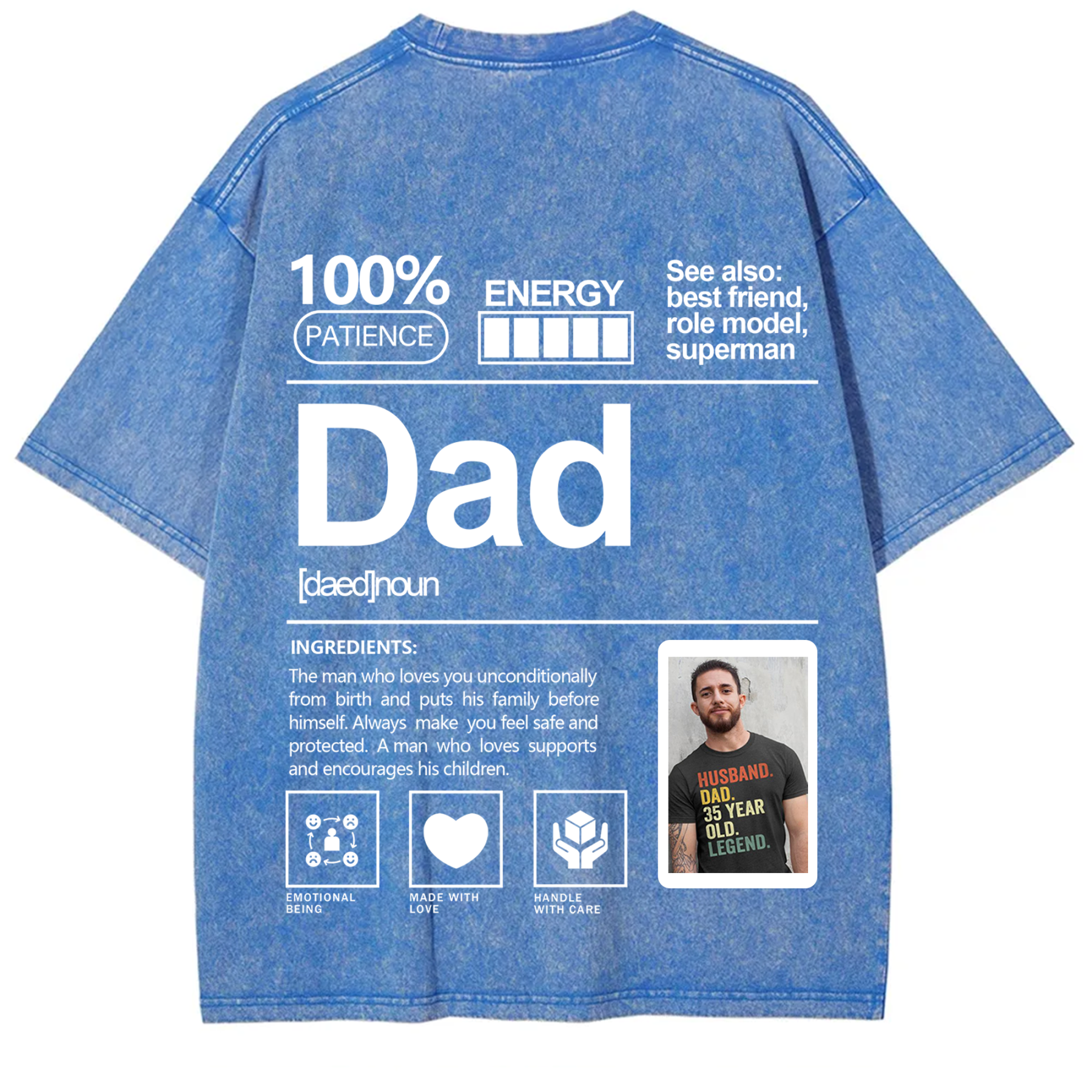 Addcustom Photo Dad Washed T-Shirt
