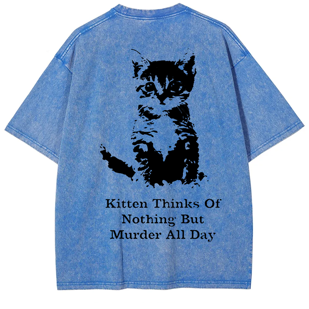 Kitten Thinks Of Nothing But Murder All Day Washed t-Shirt