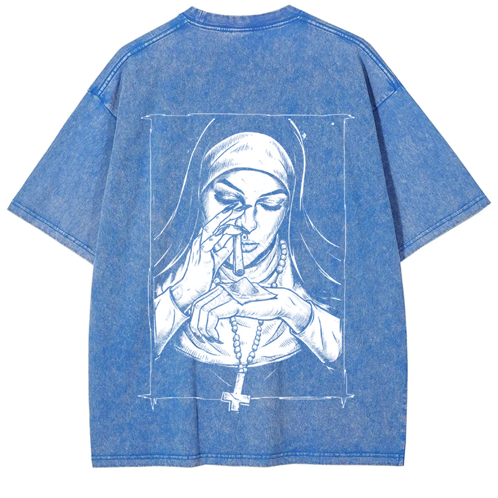 Unisex Vintage Washed  Evil Nun art t-Shirt