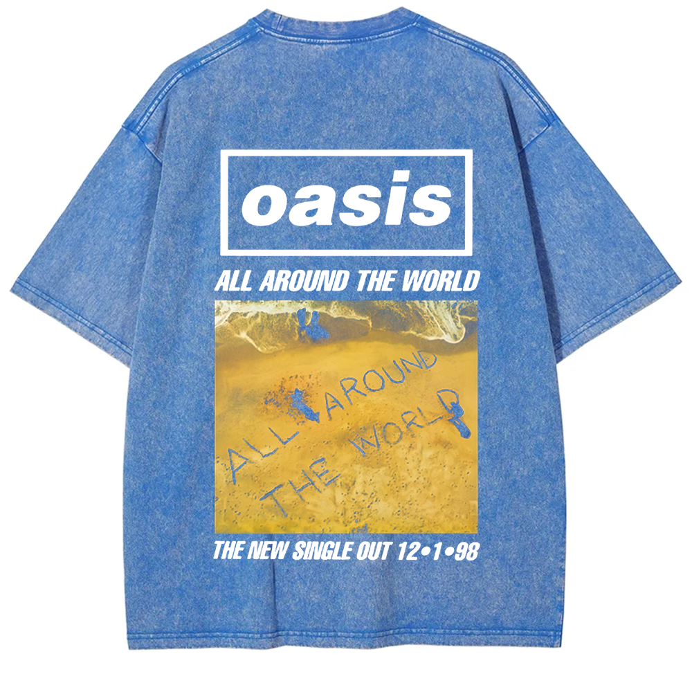 Unisex Vintage Washed Oasis Band All Around the World  t-Shirt