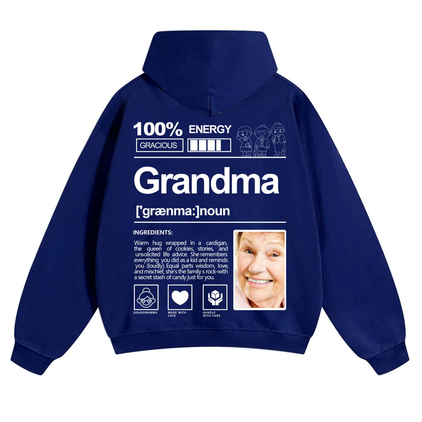 Addcustom Photo Grandma Solid Color Hoodie
