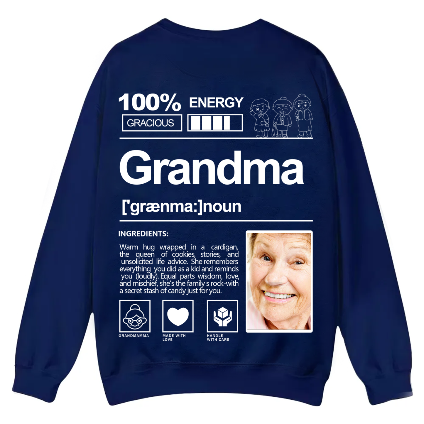 Addcustom  Photo Grandma Casual Crewneck Sweatshirt