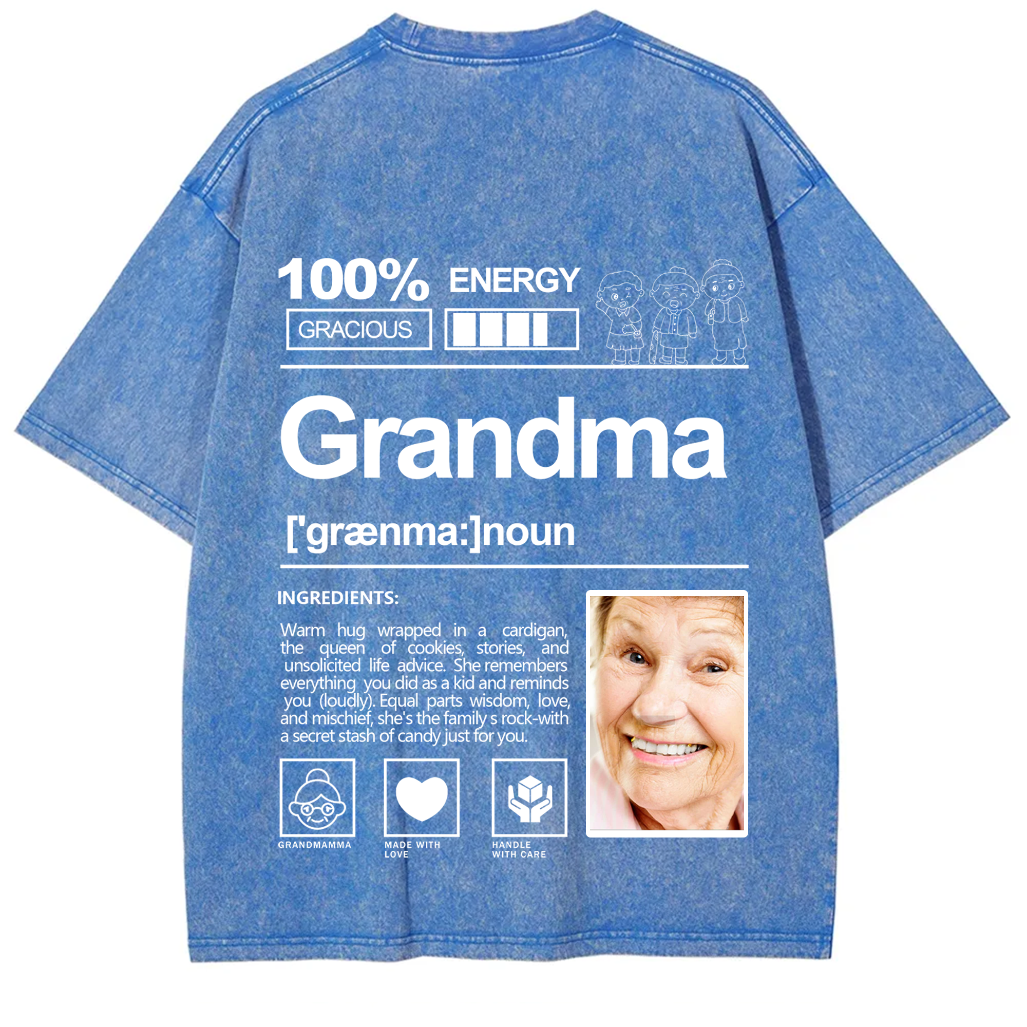 Addcustom Photo Grandma Washed T-Shirt