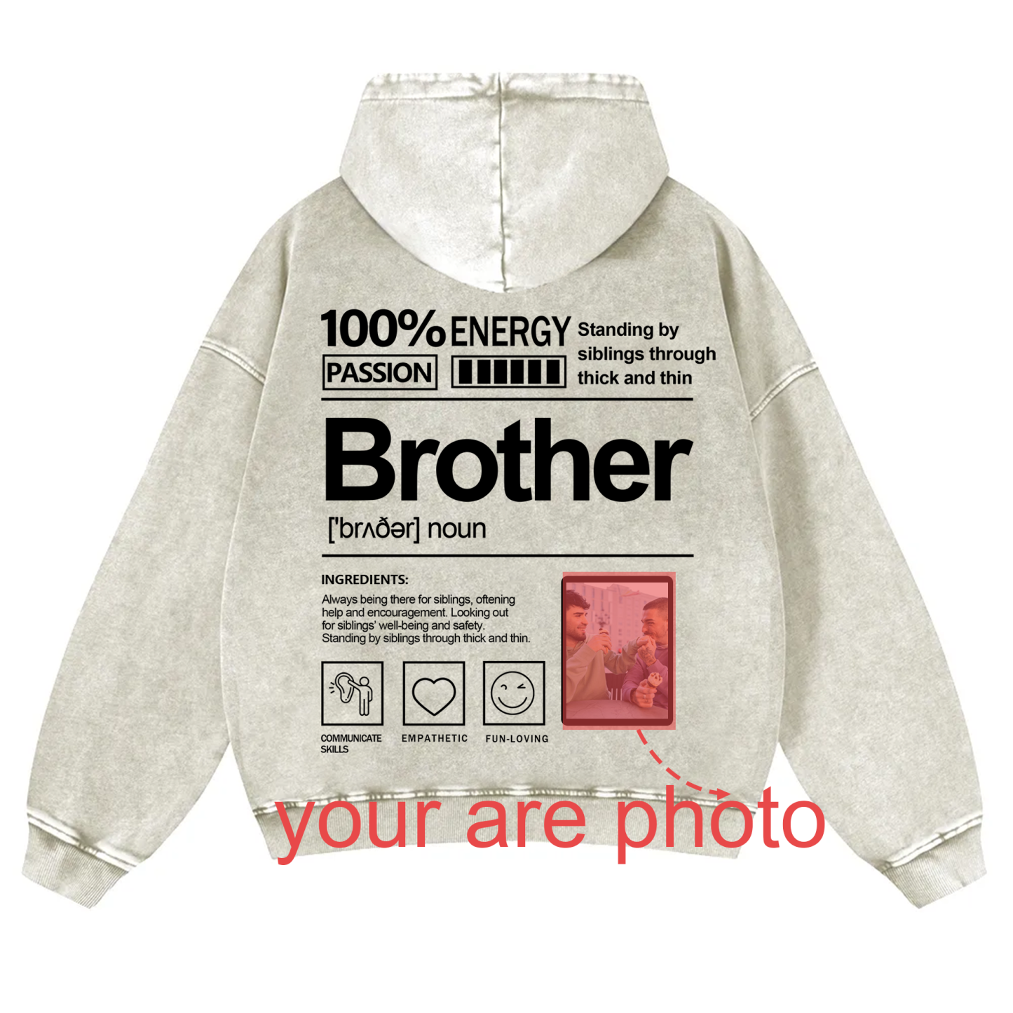Addcustom Photo Brother Vintage Washed Hoodie