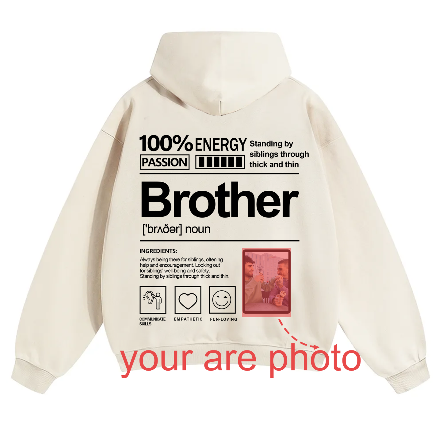 Addcustom Photo Brother Solid Color Hoodie