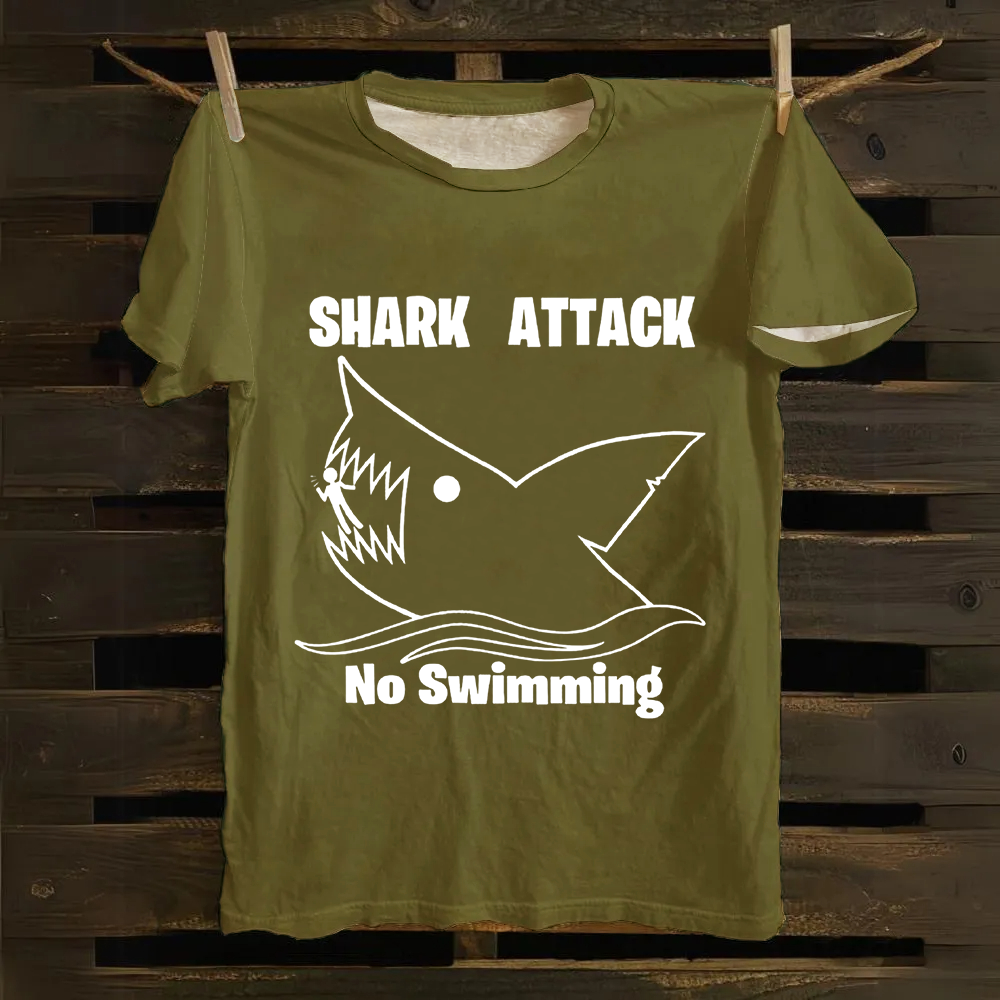 Unisex Vintage Shark Attack funny  Cotton T-Shirt