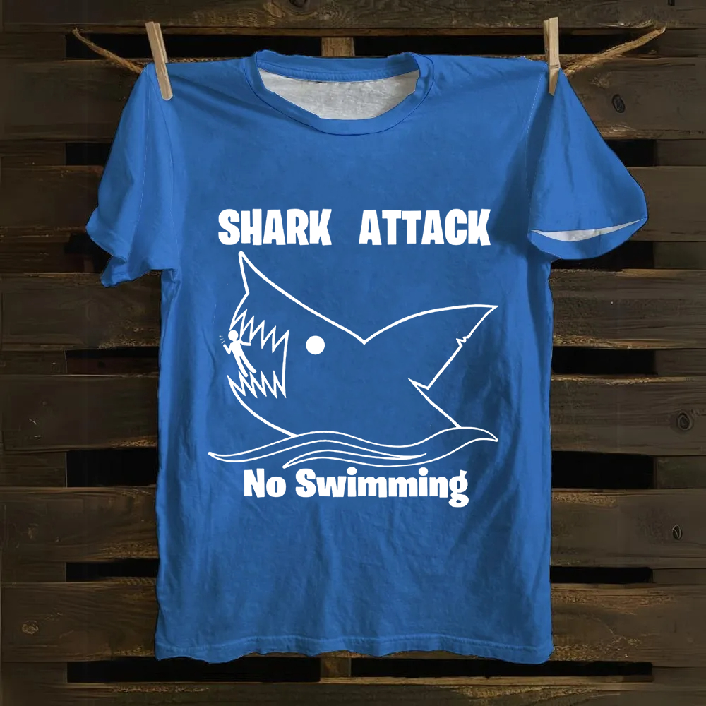 Unisex Vintage Shark Attack funny  Cotton T-Shirt