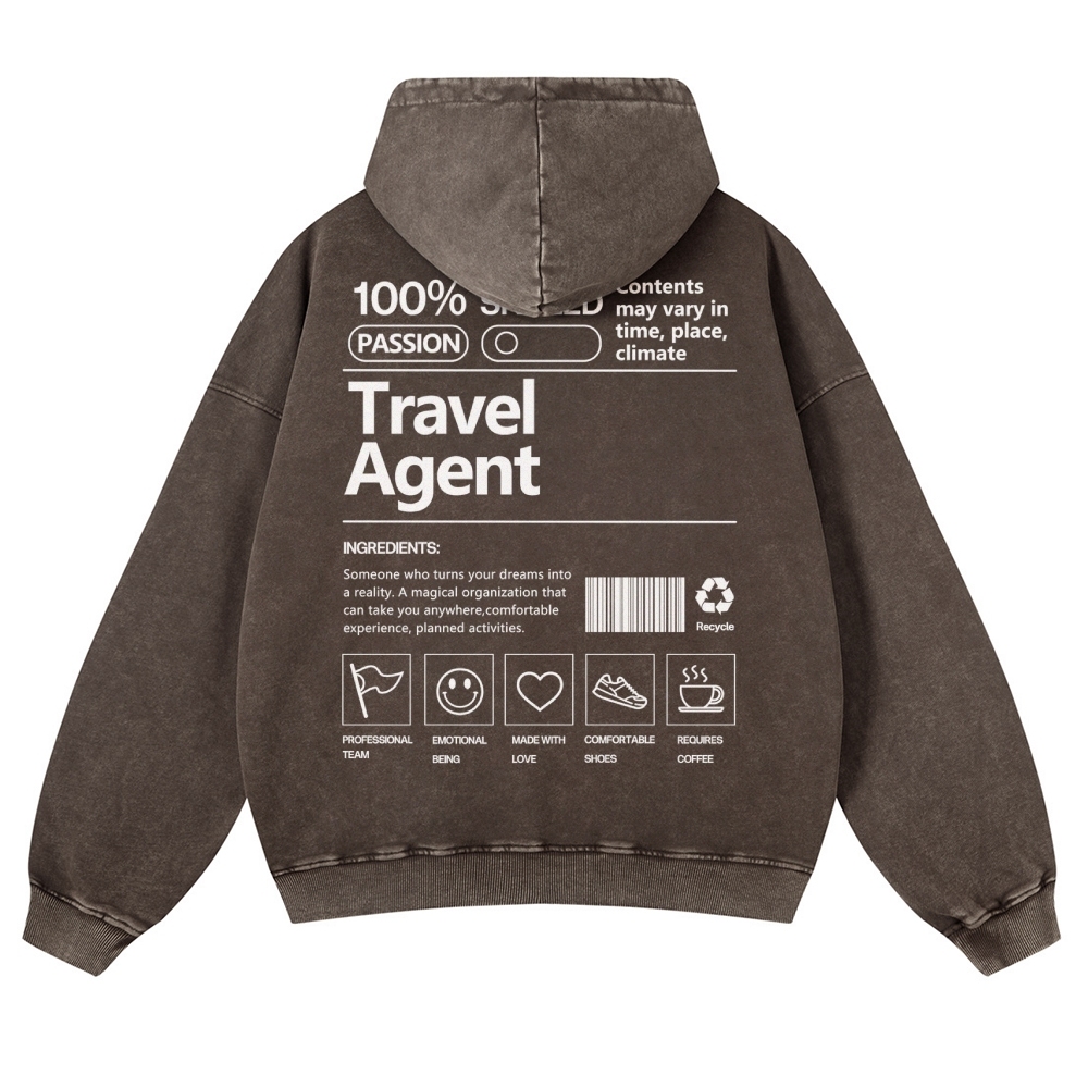 Travel Agent Casual Washed Hoodie