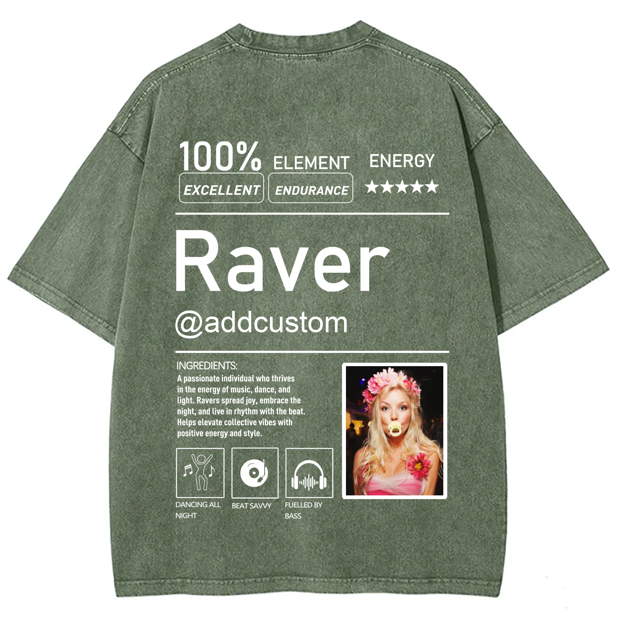Addcustom  Photo Raver Unisex Fit Washed T-Shirt wearishow