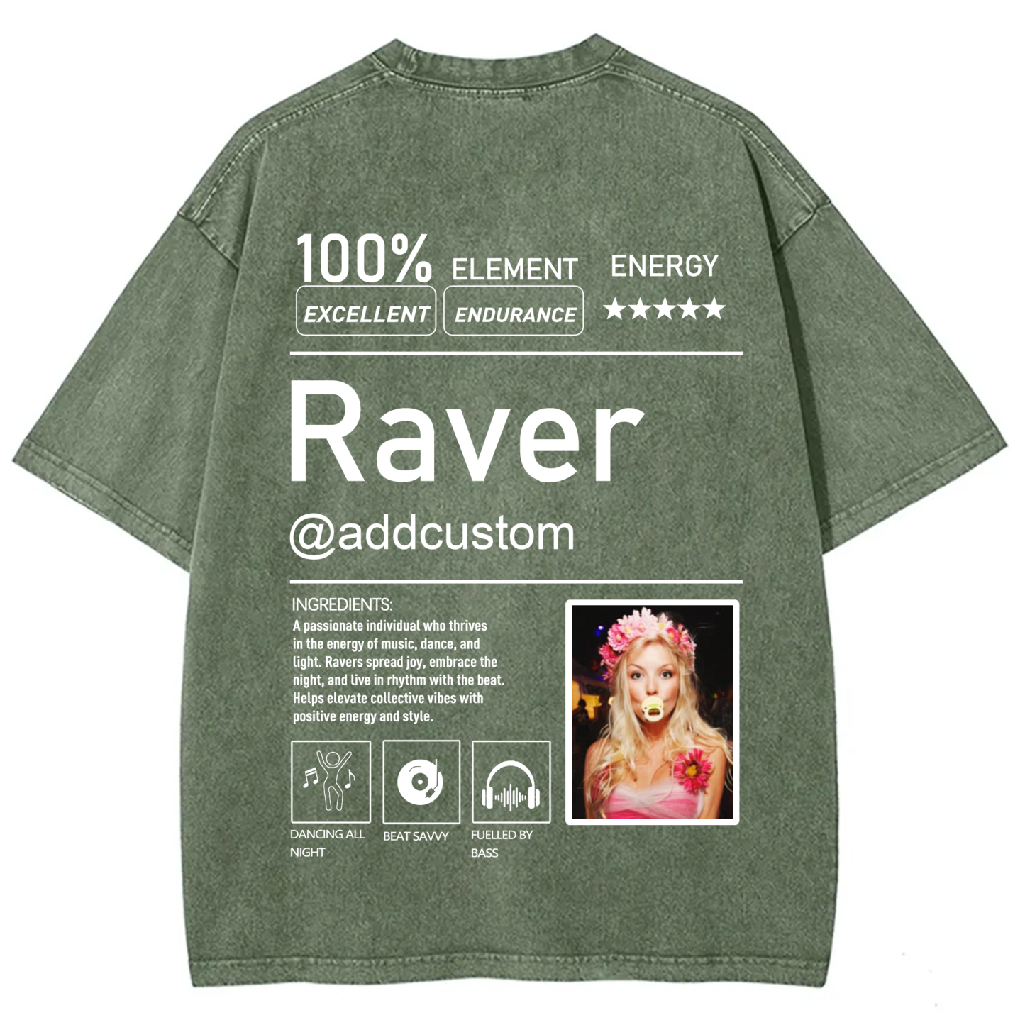 Addcustom  Photo Raver Unisex Fit Washed T-Shirt wearishow