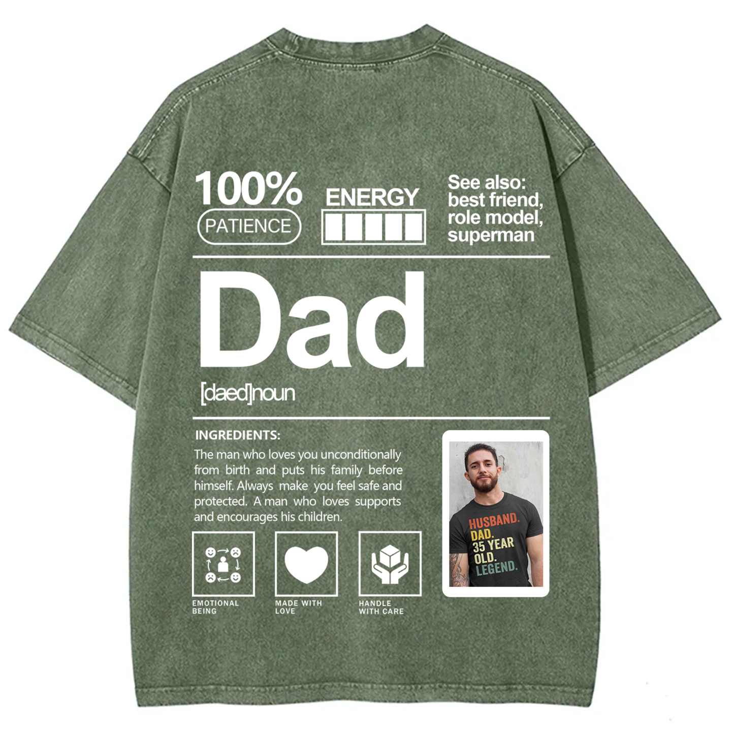 Addcustom Photo Dad Washed T-Shirt