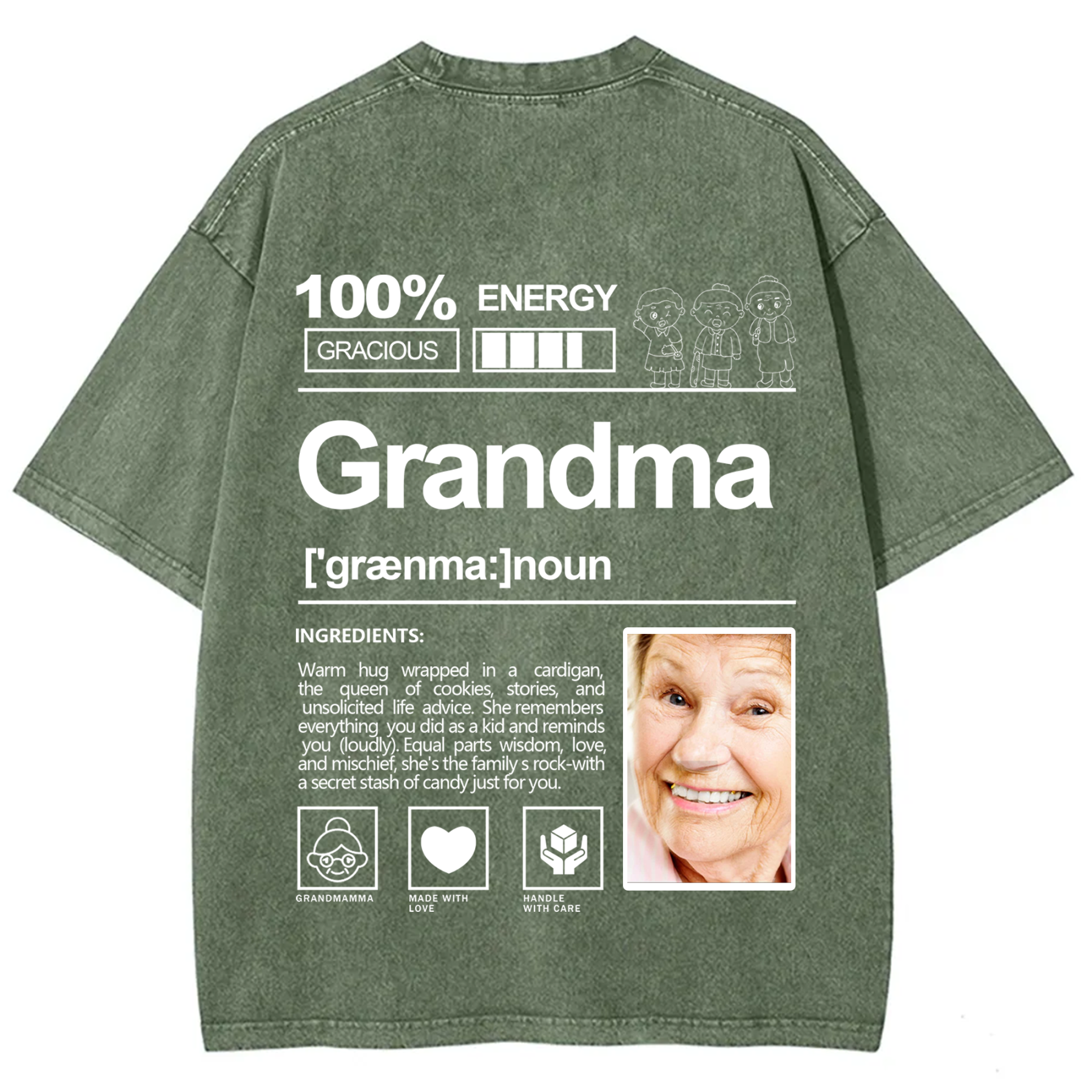 Addcustom Photo Grandma Washed T-Shirt