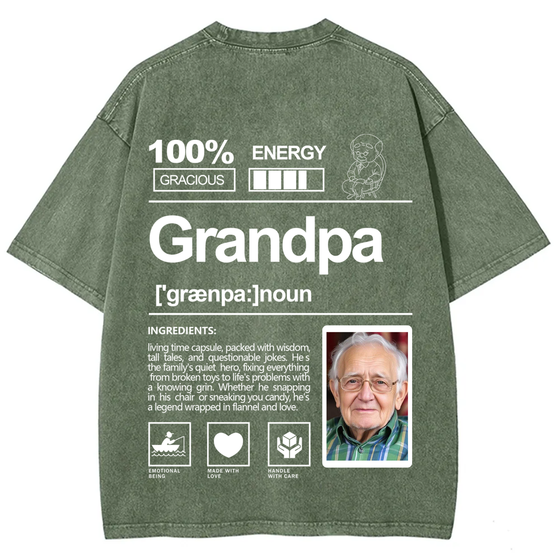 Addcustom Photo Grandpa Washed T-Shirt